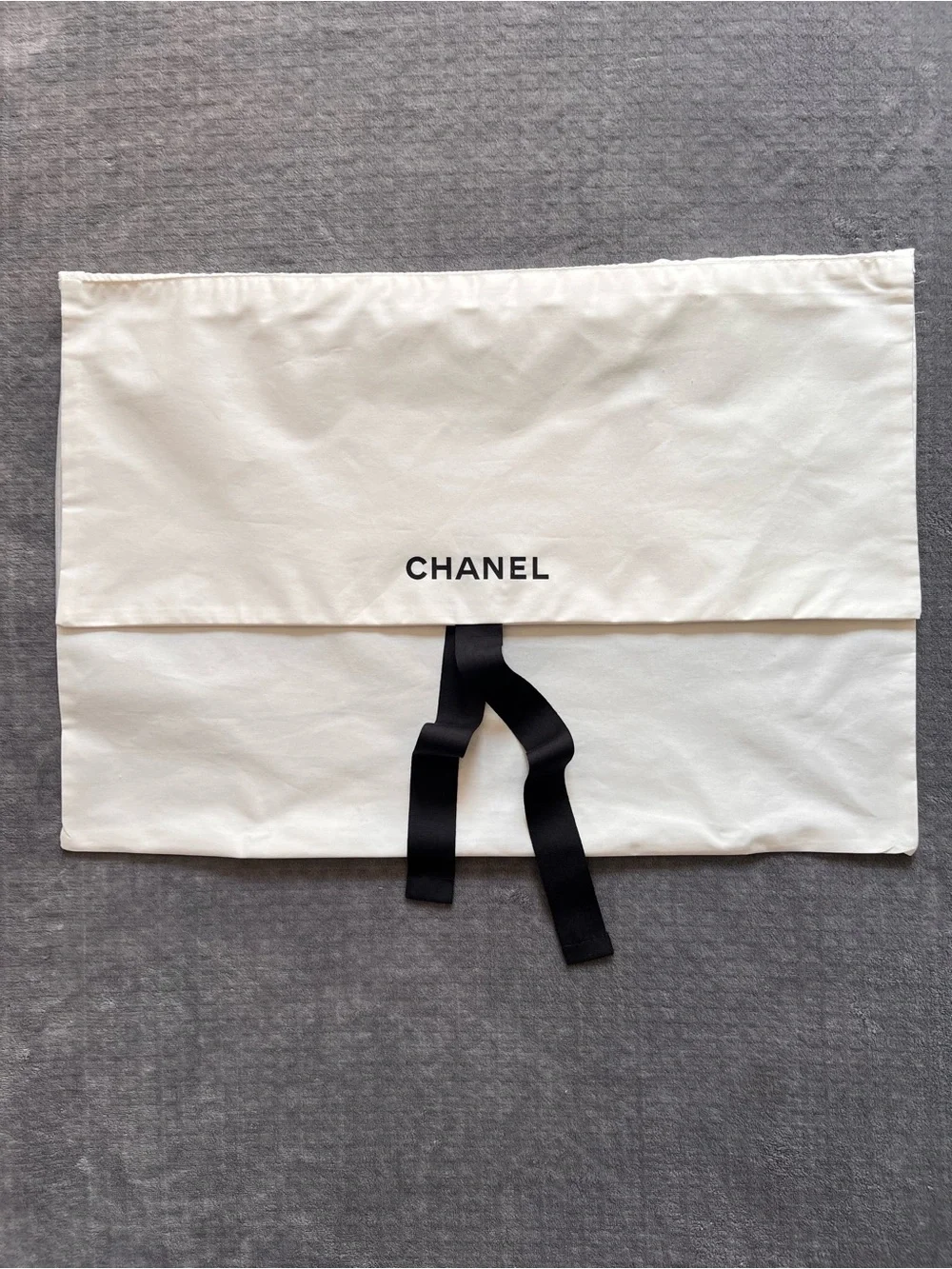 Chanel White Cotton Folder Dust Bag with Black Ribbon Ties Storage Large